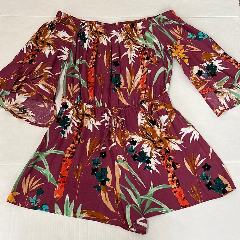 Express Off the Shoulder Floral Shorts Romper